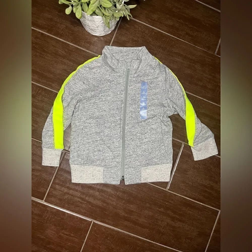 Gap Baby heathered grey w/ lime green strip track jacket sz 2T